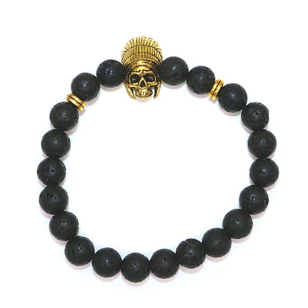 

5pcs european and american foreign trade jewelry mens beads bracelets volcanic rock natural stone various gold patterns bracelet, Black