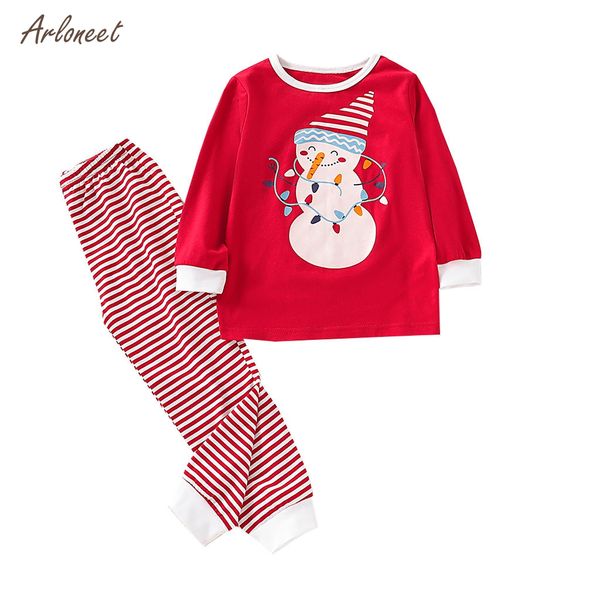 

arloneet baby girl clothes christmas snowman striped pajamas nightwear sleepwear sets boutique clothes warm for kids 2019, White