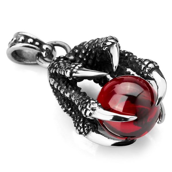 

stainless steel pendant necklace cz red dragon bead gothic men ,23 inch chain, Silver