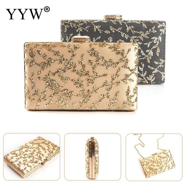 

yyw sequined satin lace box clutch female evening party clutch bags over shoulder purse fashion long wedding clutches wallets