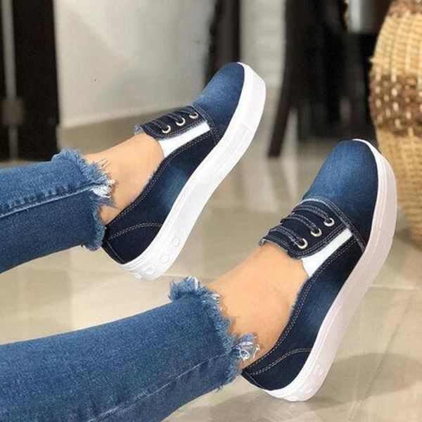 

women flats shoes autumn denim loafers casual summer breathable fashion outdoor elastic band round shoes toe platform large size, Black