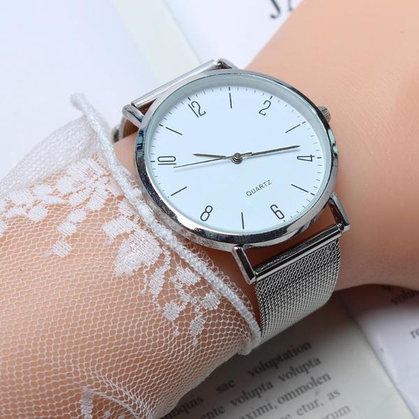 

stainless steel mesh women watches alloy round dial quartz wrist watch ladies watches clock gift montre femme #w, Slivery;brown
