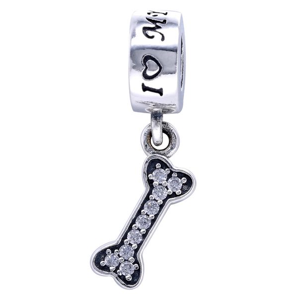 

New I Love My Dog мотаться Charm Аутентичные 925 Sterling Silver Pave Clear Кристалл собак Кость бисер Fit