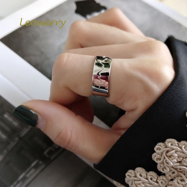 

leouerry 925 sterling silver engraved ripple glossy rings original design elegant opening rings for women charm silver jewelry, Golden;silver