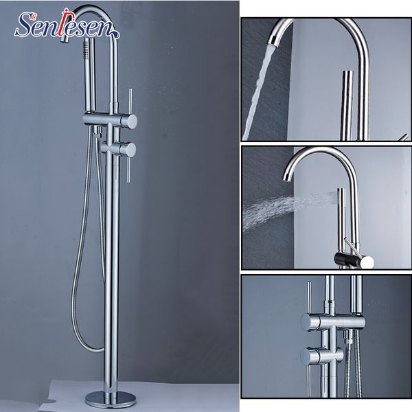 

senlesen brass floor standing faucet single handle dual control cold water mixer tap para bathtub shower & bath