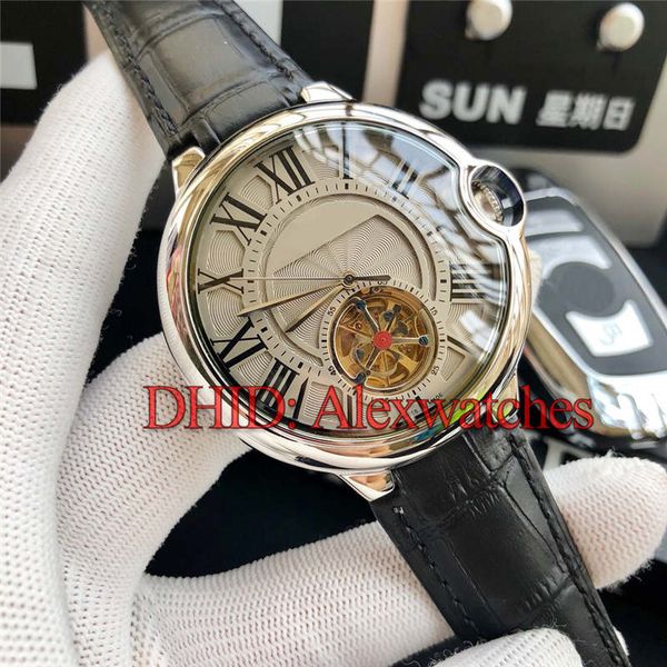 

luxury mens women watches montre de luxe real tourbillon mechanical automatic watch 43mm 316l stainless steel case leather strap writwatches, Slivery;brown