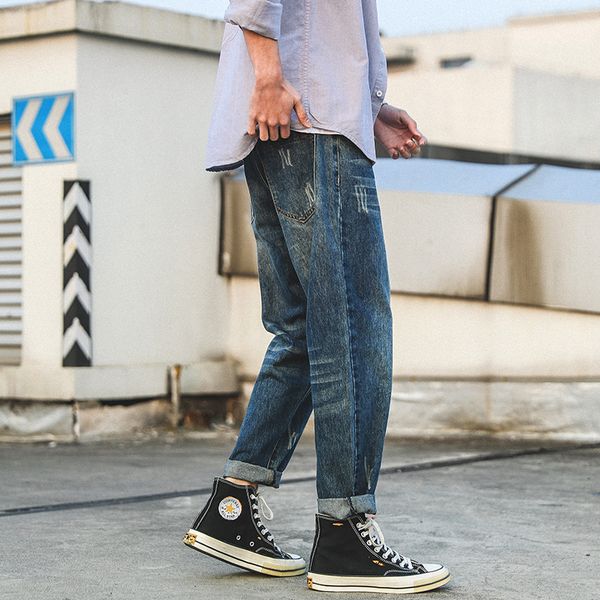 

2019 spring relaxed jeans men streetwear black blue harem denim pants loose hip hop jeans male fashion casual pencil trousers
