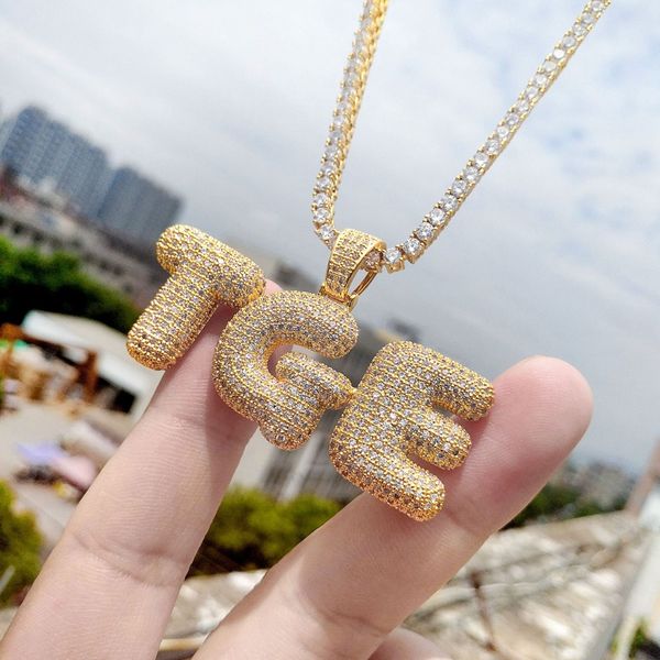 A-Z Benutzerdefinierte Name Blase Buchstaben Halsketten Herren Mode Hip Hop Schmuck Iced Out Gold Silber Anfangsbuchstaben Anhänger Halskette