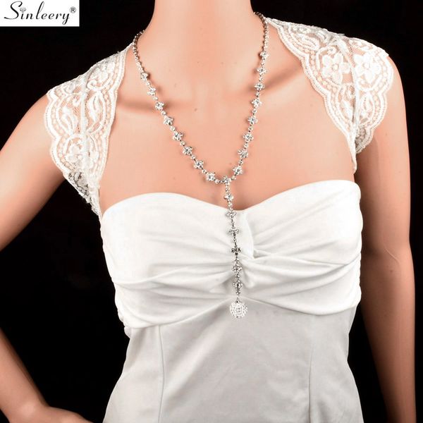 

sinleery dazzling full crystal ball pendant necklace silver color chain flower adjustable long women necklace jewelry my070 ssd