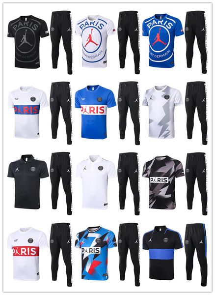 

2019 2020 2021 psg paris football training suit survetement 19 20 jordam mbappe short sleeve polo shirt long pant tracksuit, Black
