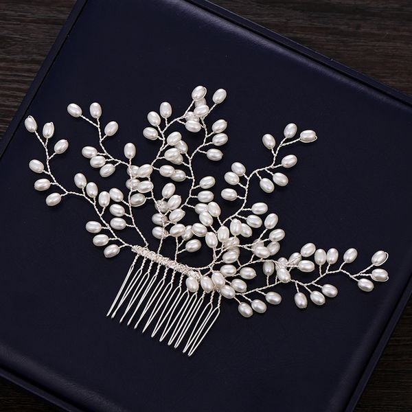 

bride hair comb headdress handmade pearl hair comb ornament wedding accessories for women bridal headpiece, Golden;white