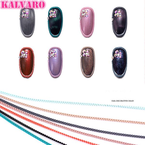

12 colors 3d alloy nail art decoration for nails 50cm superfine macaron metal nail chain tassel parts decoration tools, Silver;gold