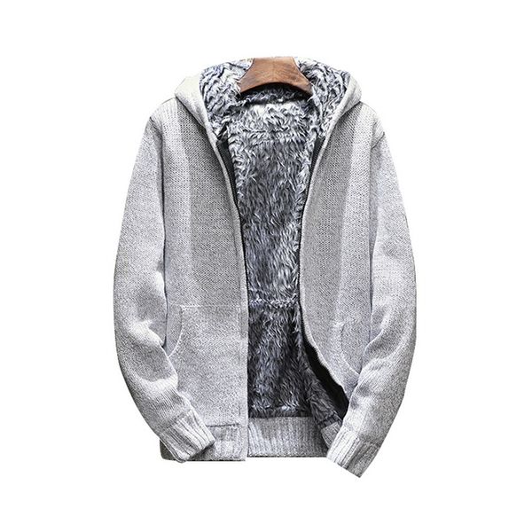 

male long sleeve thick keep warm fur sweater men autumn winter cardigan coatshooded knitted sweater, White;black