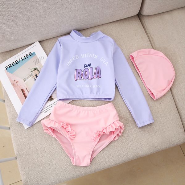 

2020 two piece swimsuit for girls ins pink and purple girls swimsuit 2-10 years children's swimwear beachwear kids 8008
