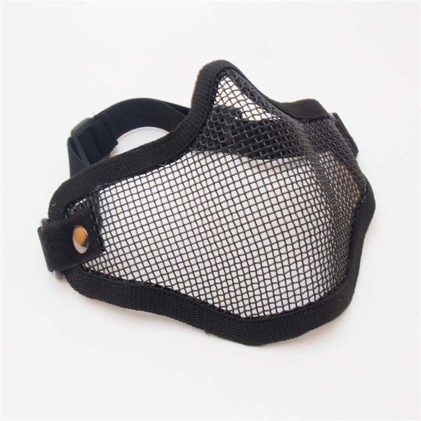 

v1 v11 steel wire mesh half face mask elastic adjustable breathable tactical hunting protection cover face mask, Black