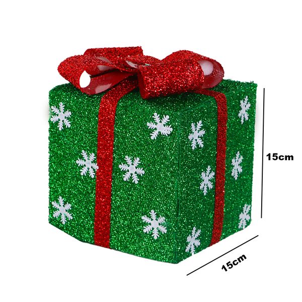 

christmas decoration gift box with ribbon and snowflakes for christmas decorations green 15cm/6in green