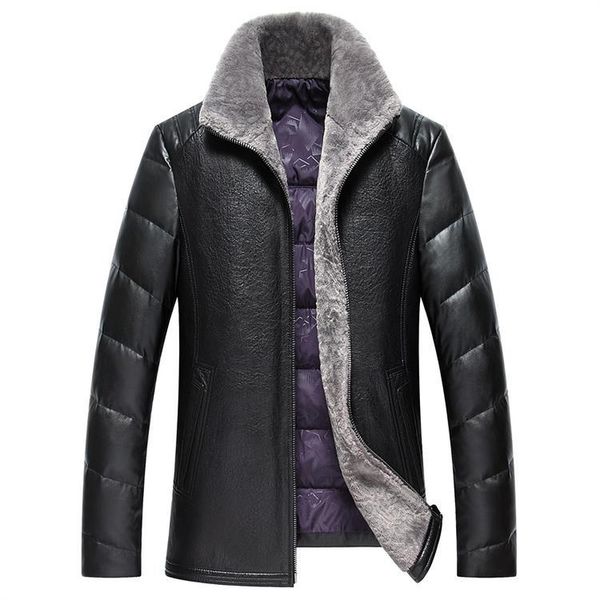 

faux leather jacket duck down jackets autumn winter short fake leather coat motorcycle coats chaqueta cuero hombre t1047, Black