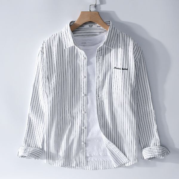 

2020 suehaiwe's style italy brand cotton shirts men stripe white shirt for men long-sleeved casual fashion shirt mens chemise, White;black