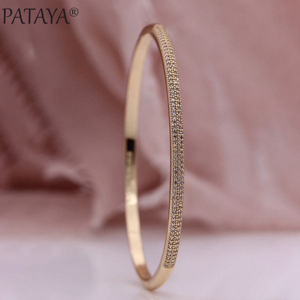 

pataya new fine women slim bangles double row round natural zircon micro-wax inlay party bangles 585 rose gold fashion jewelry, Black