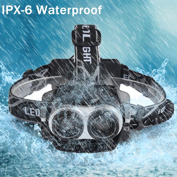 

30000lm t6 led hunting headlamp zoom 2led headlight torch head lamp usb rechargeable cycling bike light flashlight