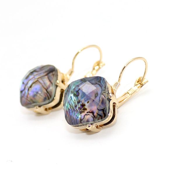 Moda- Praça Cubic Abalone Shell brincos de pedra da cor do ouro Dangle Brincos Pendientes marca de jóias Mulheres