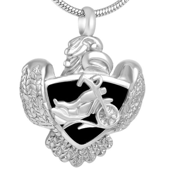 

ijd8225 flying eagle motorcycle shape necklace funeral urn jewelry for ashes 316l stainless steel cremation pendants men women, Silver
