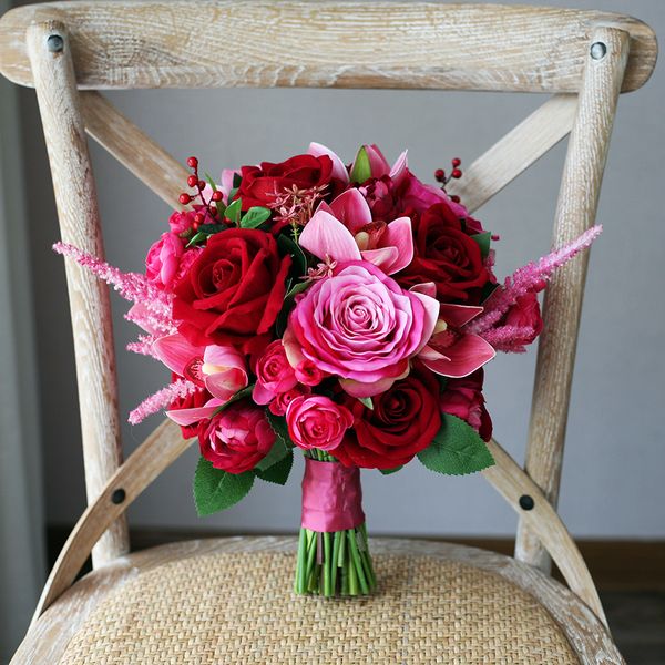 Red Rose Flower Bridal Bouquets 2020 Fuchsia Wedding Bridesmaids