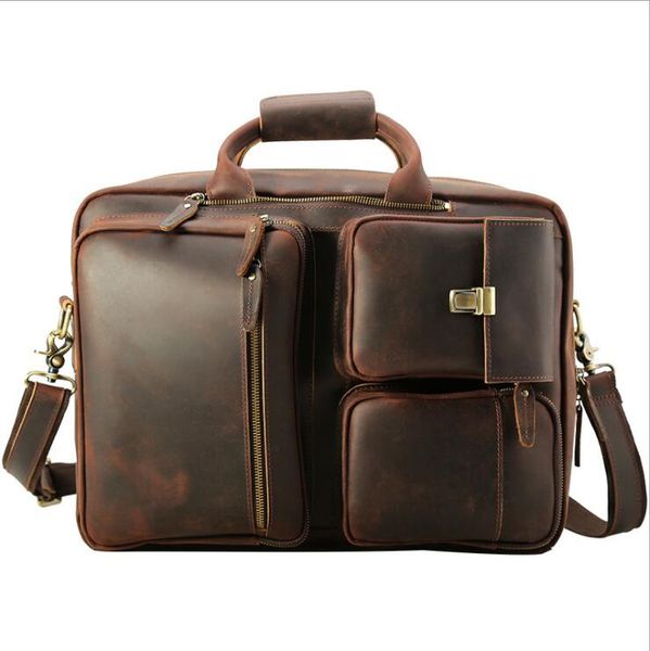 

maheu vintage fashion leather briefcase 17 inch lapbusiness bag hand bag bagpack dual use genuine leather briefcase