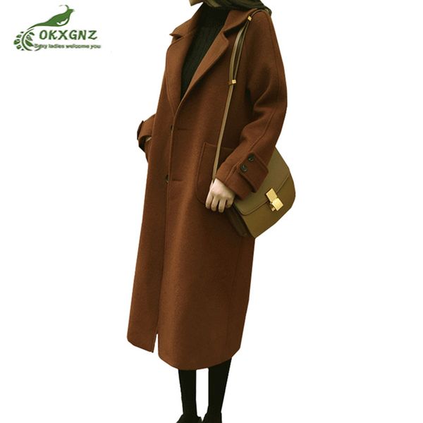 

high end plus size -6xl winter women's woolen coat 2019 medium long loose woolen outwear thick warm coat female okxgnz, Black