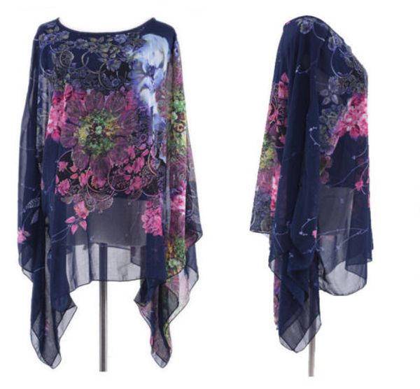 

arrivals fashion women casual batwing sleeve chiffon  shirt floral summer boho loose women tee, White