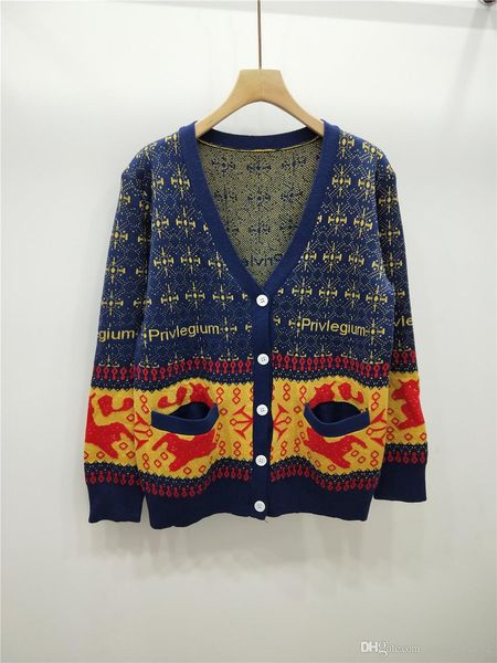 

1.3 2019 весна бренд же стиль свитер роскошный кардиган печати мода выпускной свитер женская одежда v образным вырезом с длинным рукавом цян, White;black