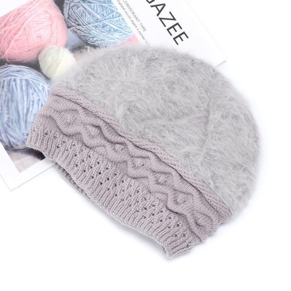 

solid color cotton blends double layer beret for women winter warm beanie hats girls fashion knitted hair material cap, Blue;gray