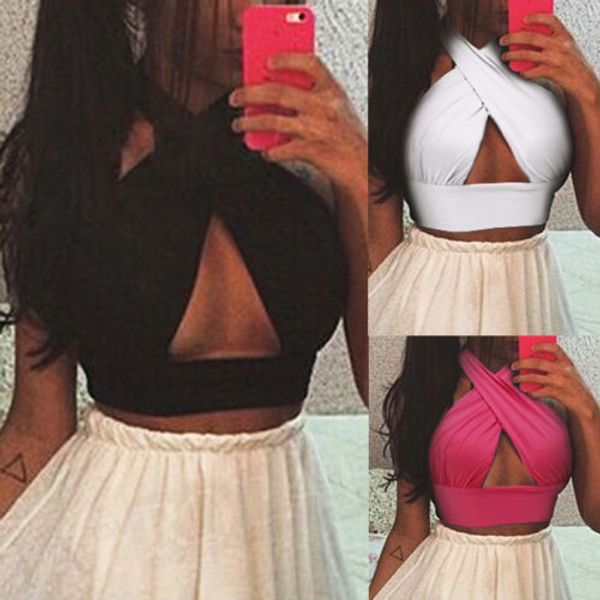 

новые женщины сексуальный три цвета твердые спинки рукавов лифчик майка топы шею футболка, White