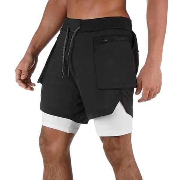 

2 in 1 running shorts men gym fitness double layer quick dry short pants male basketball training crossfit bottoms bermuda black, Black;blue