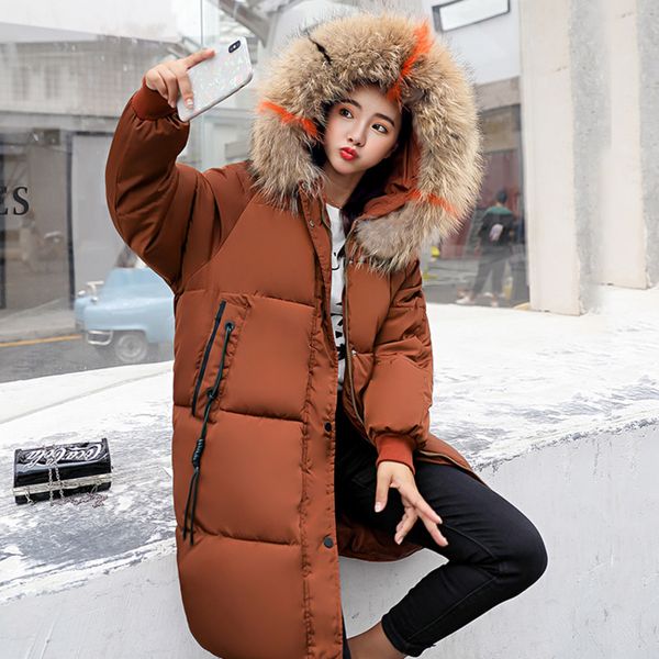 

fur parkas women down jacket casual warm hooded long new 2020 winter thick snow wear coat lady clothing female casaco feminino, Black