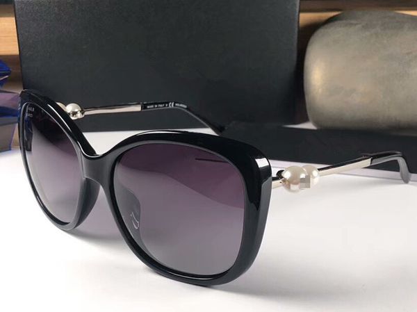 

classical hc5339 charlotte hd polarized sunglasses 55-18-14graceful female uv400 plank sunglasses pearl decorated metal temple full-set case, White;black