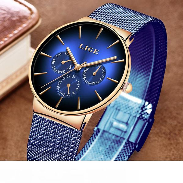 

lige new fashion women watches ladies brand luxury creative dial sport quartz watch for women blue waterproof bracelet watch mx200320, Slivery;brown