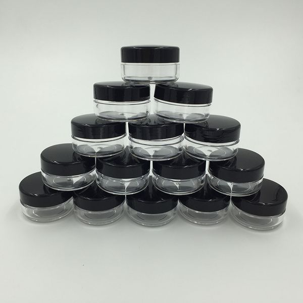 100pcs 10g Jar Plastic vazia com bonés pretos pequenos Limpar Body Cream Jars para Cosmetic Amostra Pot Containers pó Embalagem