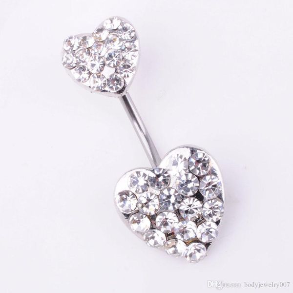 

d0204-1 ( 5 colors ) the double heart with piercing jewelry stones belly ring navel ring belly button navel rings with mix colors, Silver