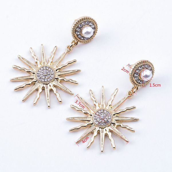 

fashion-rand crystal starfish stud earrings for women fashion jewelry pearl earring brincos gold sun flower earring vintage bijoux, Golden;silver