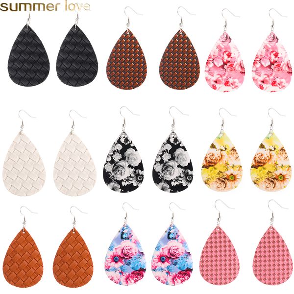 

2019 new classic faux leather earrings for women ethnic bomemia drop dangle wedding earrings two sides printing fashion jewelry wholesale, Silver