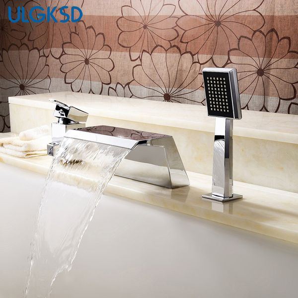 

ulgksd chrome bathtub faucet 3pc single handle and cold water mixer tap deck mount for function switch bathroom shower