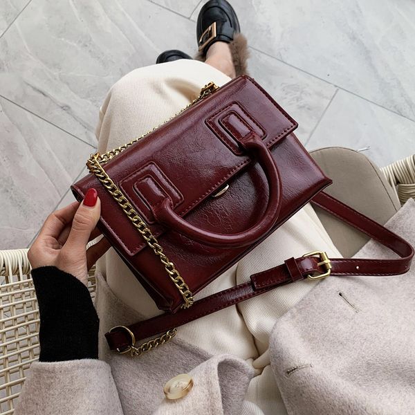 

retro hong kong style small bag women 2019 new wave wild texture shoulder bag messenger chain fashion small square
