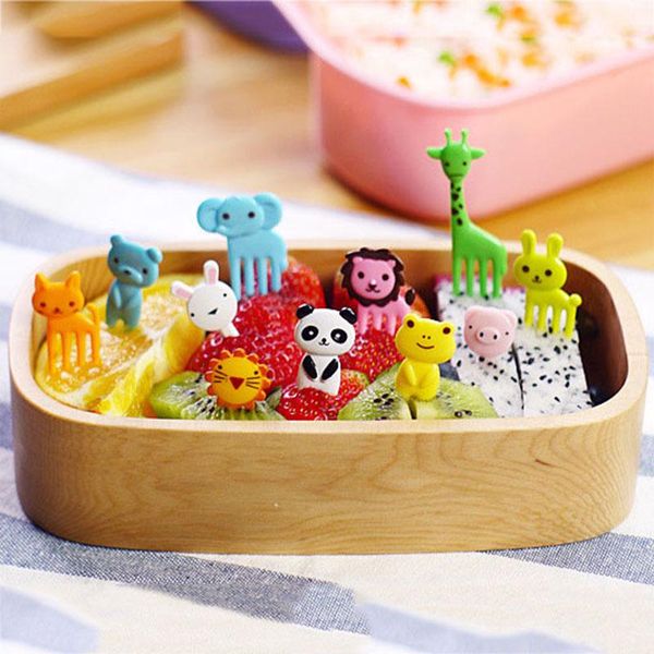 

food picks 10pcs/set new animal farm mini cartoon fruit fork fork bento box dessert spoon and fork set children kids tableware