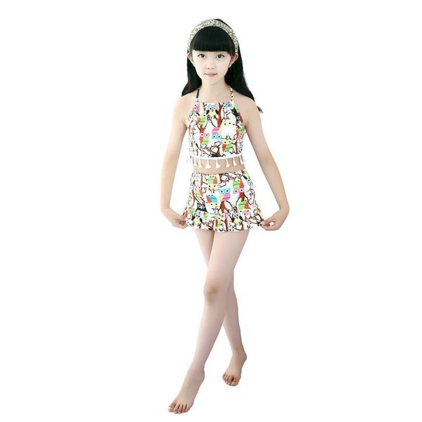 

summer kids swimming suit girls floral cartoon beach split swimwear two pieces halter children bathing set