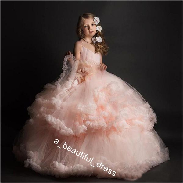 Abiti da festa di nozze per ragazze Abito da ballo rosa Abito da ragazza di fiori adorabile rosa Tulle lunghi Abiti da spettacolo per bambina Abiti da cerimonia per bambini FG1294