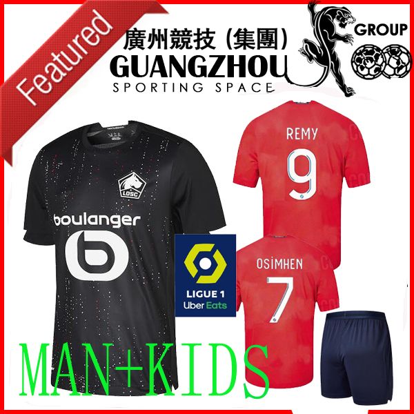 

20 21 losc lille kit soccer jerseys home away kids man 2021 2020 maillot de foot osimhen bamba yazici celik men set football shirts, Black