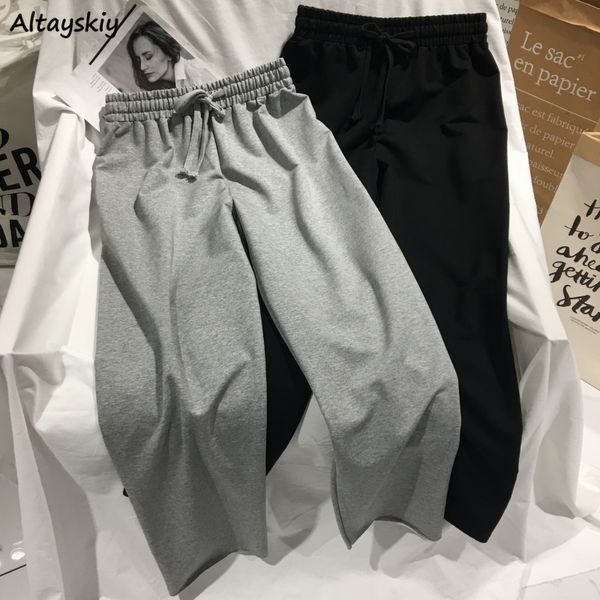 

women's pants & capris women basic high-waist wide leg womens trousers lady casual solid all-match females loose trendy leisure, Black;white