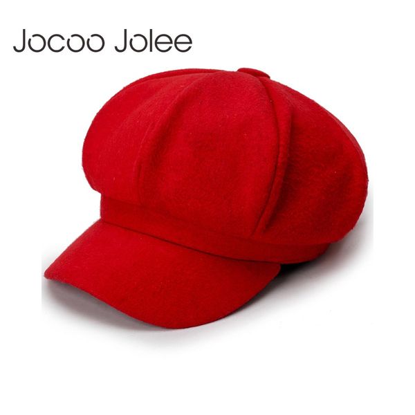 

jocoo jolee wool women beret autumn winter octagonal cap hats stylish artist painter newsboy caps black grey beret hats 2019, Blue;gray