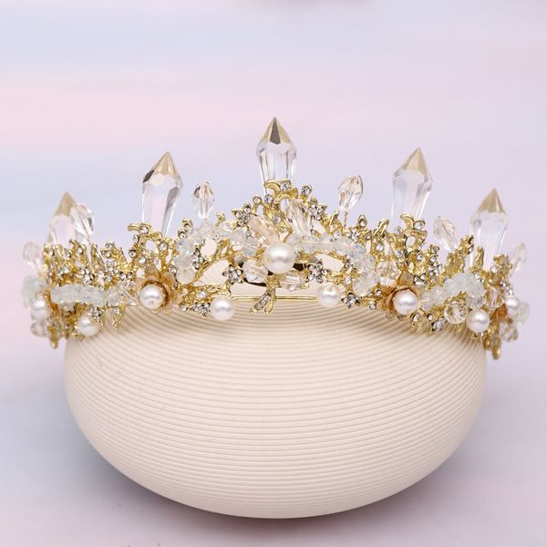 

acrddk wedding bridal tiara handmade silver crytal flower crown headhand women jewelry accessories sl, Golden;white
